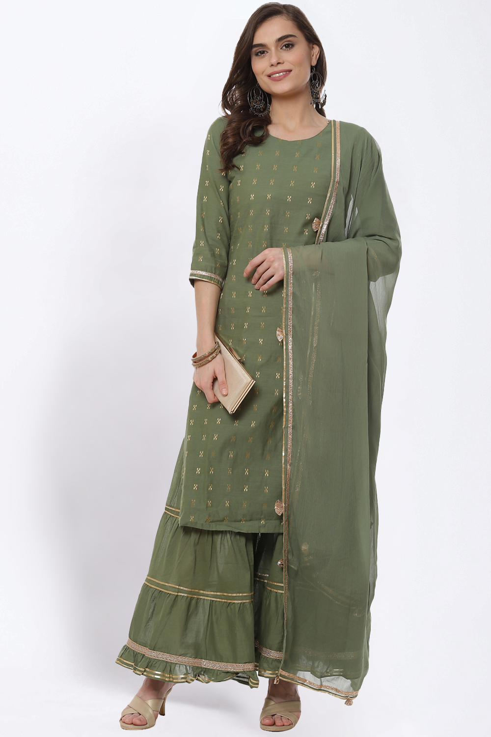 Olive Green Art Silk Straight Suit Set image number 7